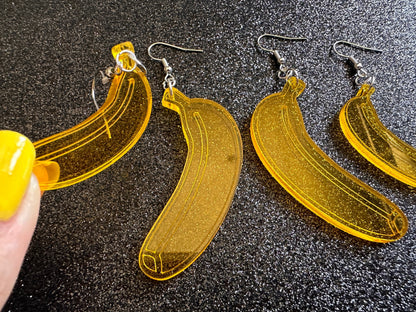 Banana Earrings: Laser Cut Acrylic Bananas, Fruit, Banana Bunch, Food Earrings, Breakfast, Food Earrings, Best Gifts for Her/Him/Them