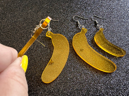 Banana Earrings: Laser Cut Acrylic Bananas, Fruit, Banana Bunch, Food Earrings, Breakfast, Food Earrings, Best Gifts for Her/Him/Them