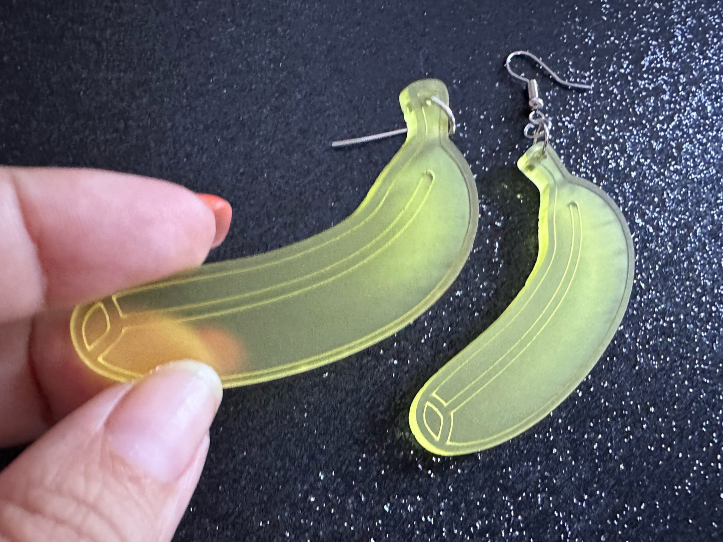 Banana Earrings: Laser Cut Acrylic Bananas, Fruit, Banana Bunch, Food Earrings, Breakfast, Food Earrings, Best Gifts for Her/Him/Them
