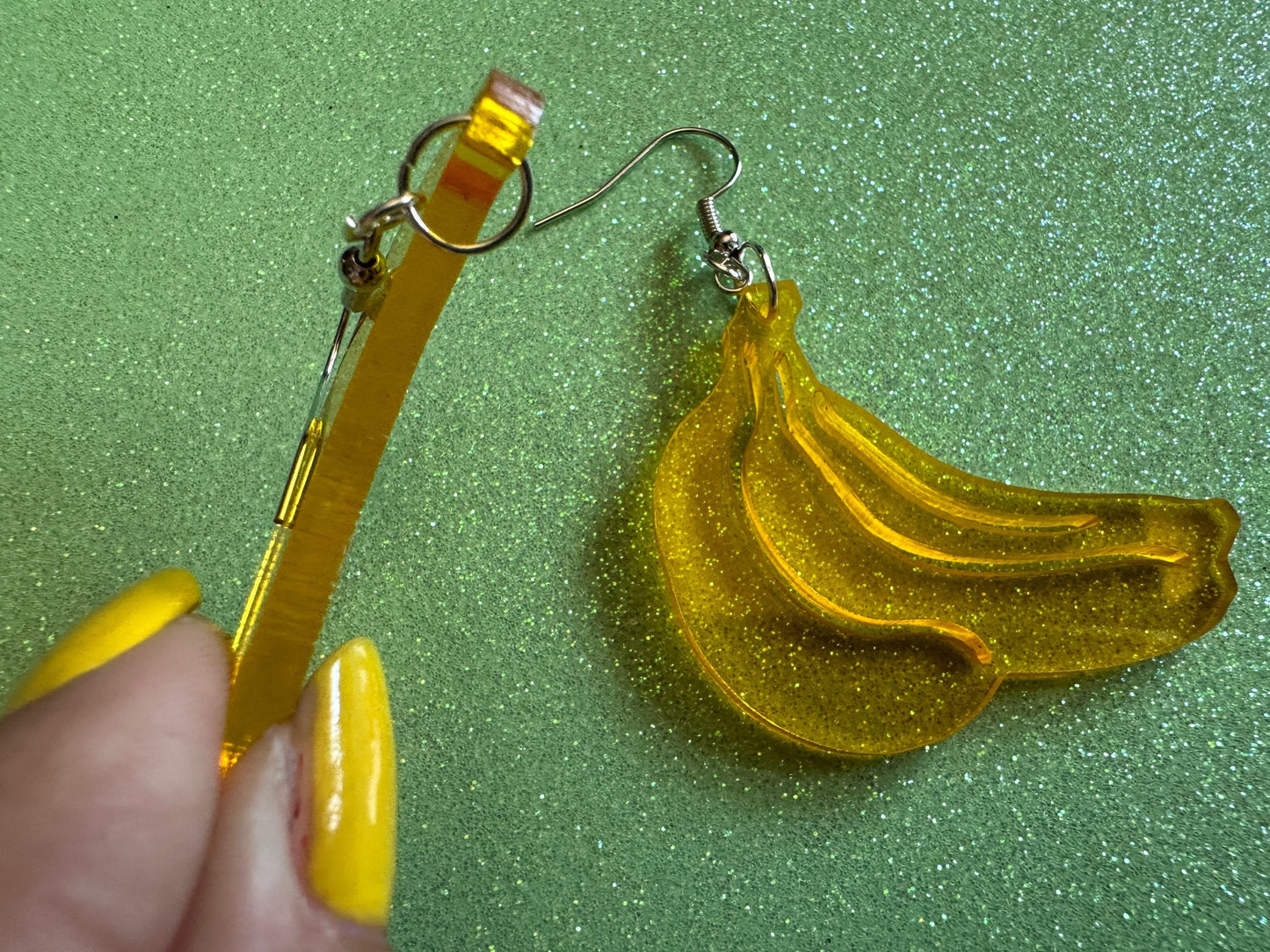 Banana Earrings: Laser Cut Acrylic Bananas, Fruit, Banana Bunch, Food Earrings, Breakfast, Food Earrings, Gifts for Her/Him/Them