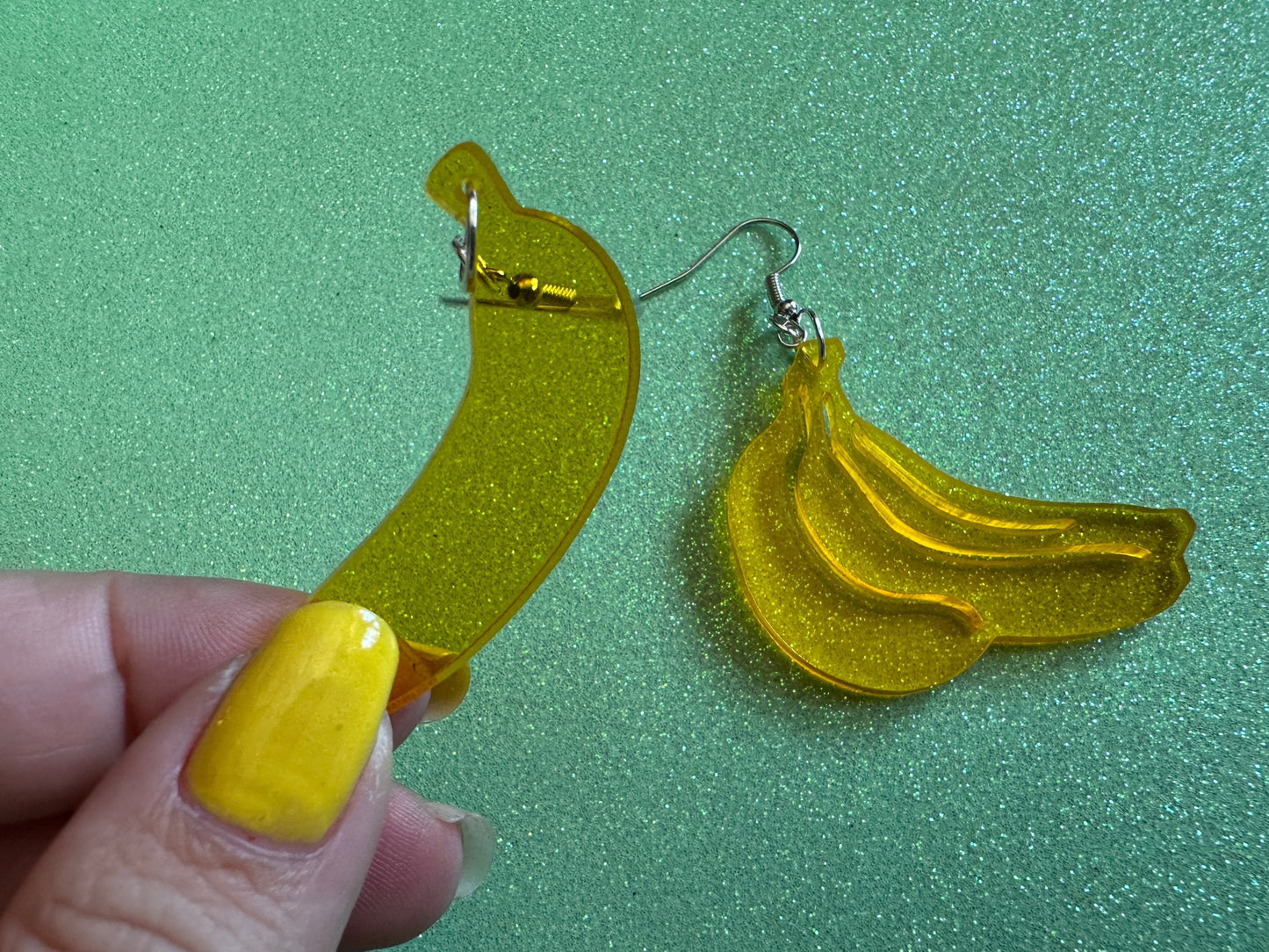 Banana Earrings: Laser Cut Acrylic Bananas, Fruit, Banana Bunch, Food Earrings, Breakfast, Food Earrings, Gifts for Her/Him/Them