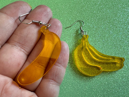 Banana Earrings: Laser Cut Acrylic Bananas, Fruit, Banana Bunch, Food Earrings, Breakfast, Food Earrings, Gifts for Her/Him/Them
