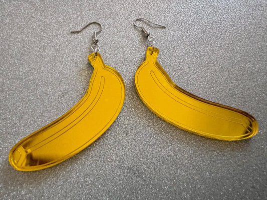 Banana Earrings: Laser Cut Acrylic Bananas, Fruit, Food Earrings, Breakfast, Food Earrings, Gold Bananas, Best Gifts for Her/Him/Them