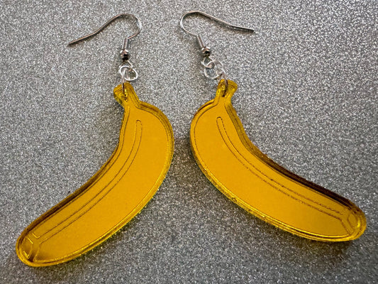 Banana Earrings: Laser Cut Acrylic Bananas, Fruit, Food Earrings, Breakfast, Food Earrings, Gold Bananas, Best Gifts for Her/Him/Them