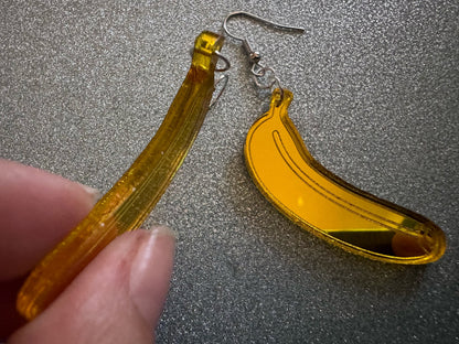 Banana Earrings: Laser Cut Acrylic Bananas, Fruit, Food Earrings, Breakfast, Food Earrings, Gold Bananas, Best Gifts for Her/Him/Them