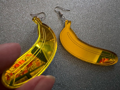 Banana Earrings: Laser Cut Acrylic Bananas, Fruit, Food Earrings, Breakfast, Food Earrings, Gold Bananas, Best Gifts for Her/Him/Them