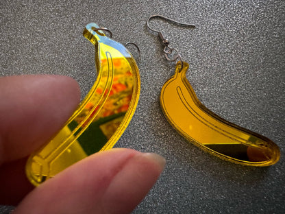Banana Earrings: Laser Cut Acrylic Bananas, Fruit, Food Earrings, Breakfast, Food Earrings, Gold Bananas, Best Gifts for Her/Him/Them