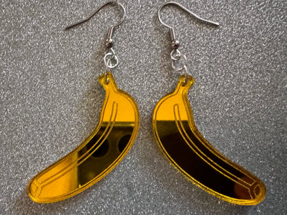 Banana Earrings: Laser Cut Acrylic Bananas, Fruit, Food Earrings, Breakfast, Food Earrings, Gold Bananas, Best Gifts for Her/Him/Them