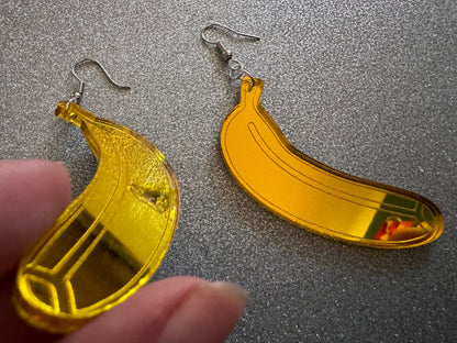 Banana Earrings: Laser Cut Acrylic Bananas, Fruit, Food Earrings, Breakfast, Food Earrings, Gold Bananas, Best Gifts for Her/Him/Them
