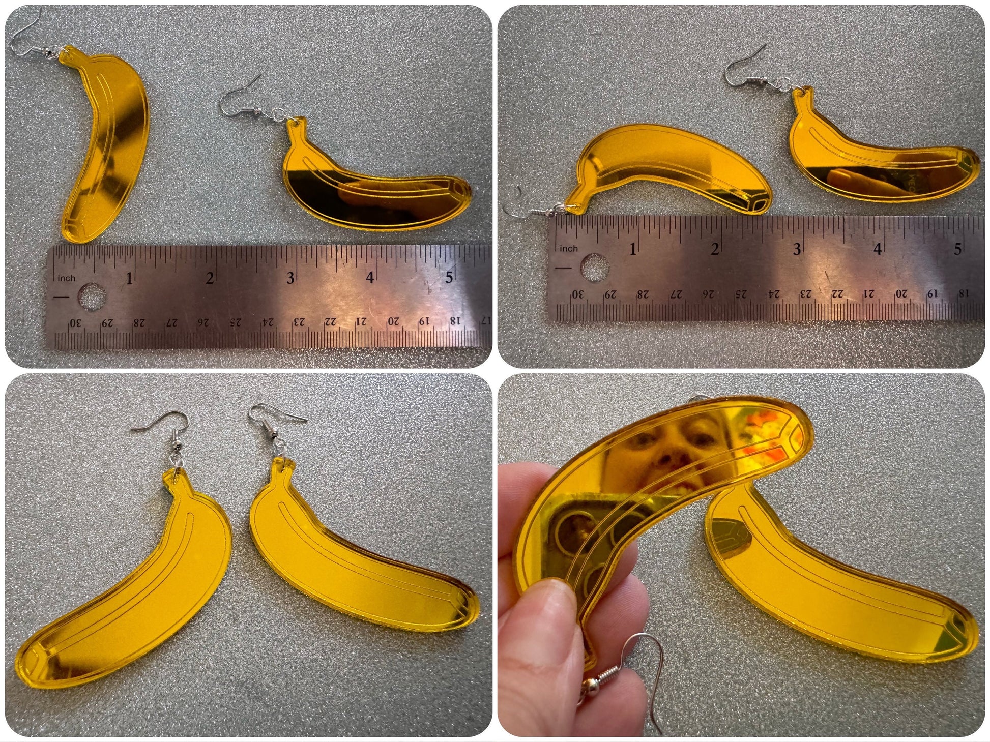 Banana Earrings: Laser Cut Acrylic Bananas, Fruit, Food Earrings, Breakfast, Food Earrings, Gold Bananas, Best Gifts for Her/Him/Them