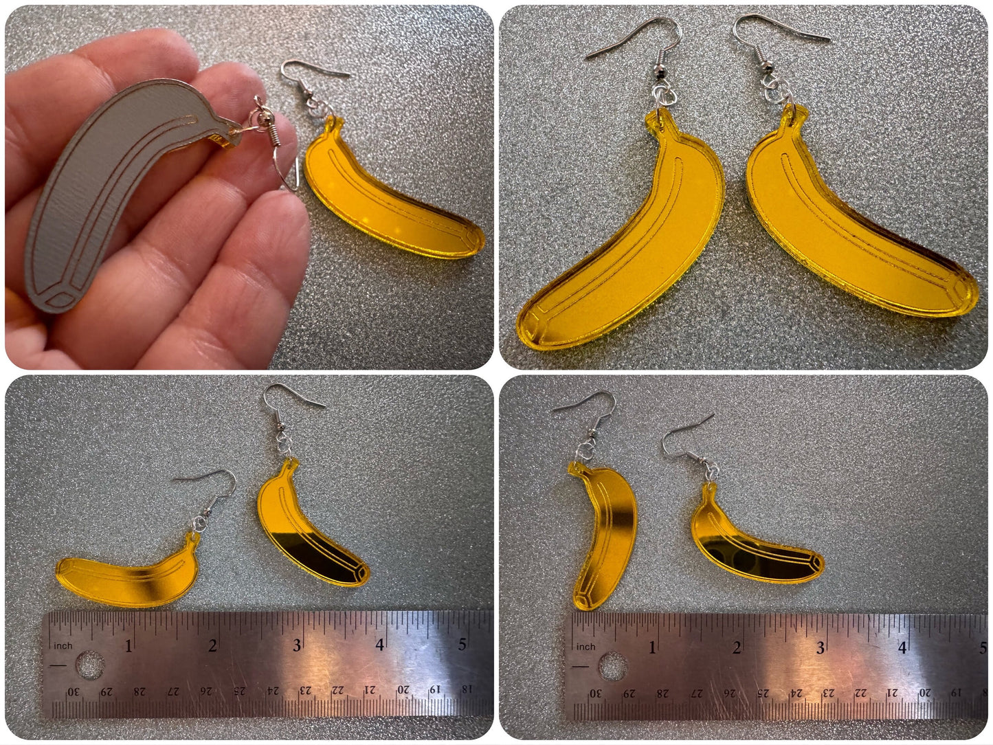 Banana Earrings: Laser Cut Acrylic Bananas, Fruit, Food Earrings, Breakfast, Food Earrings, Gold Bananas, Best Gifts for Her/Him/Them