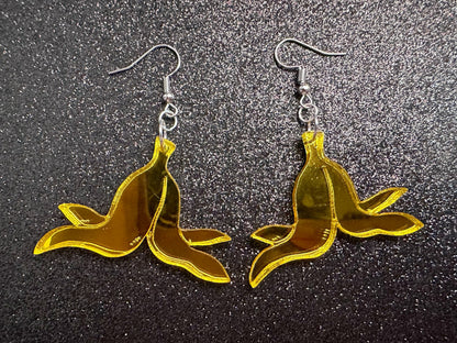 Banana Peel Earrings: Laser Cut Acrylic Bananas, Fruit, Food Earrings, Breakfast, Food Earrings, Gold Bananas, Best Gifts for Her/Him/Them