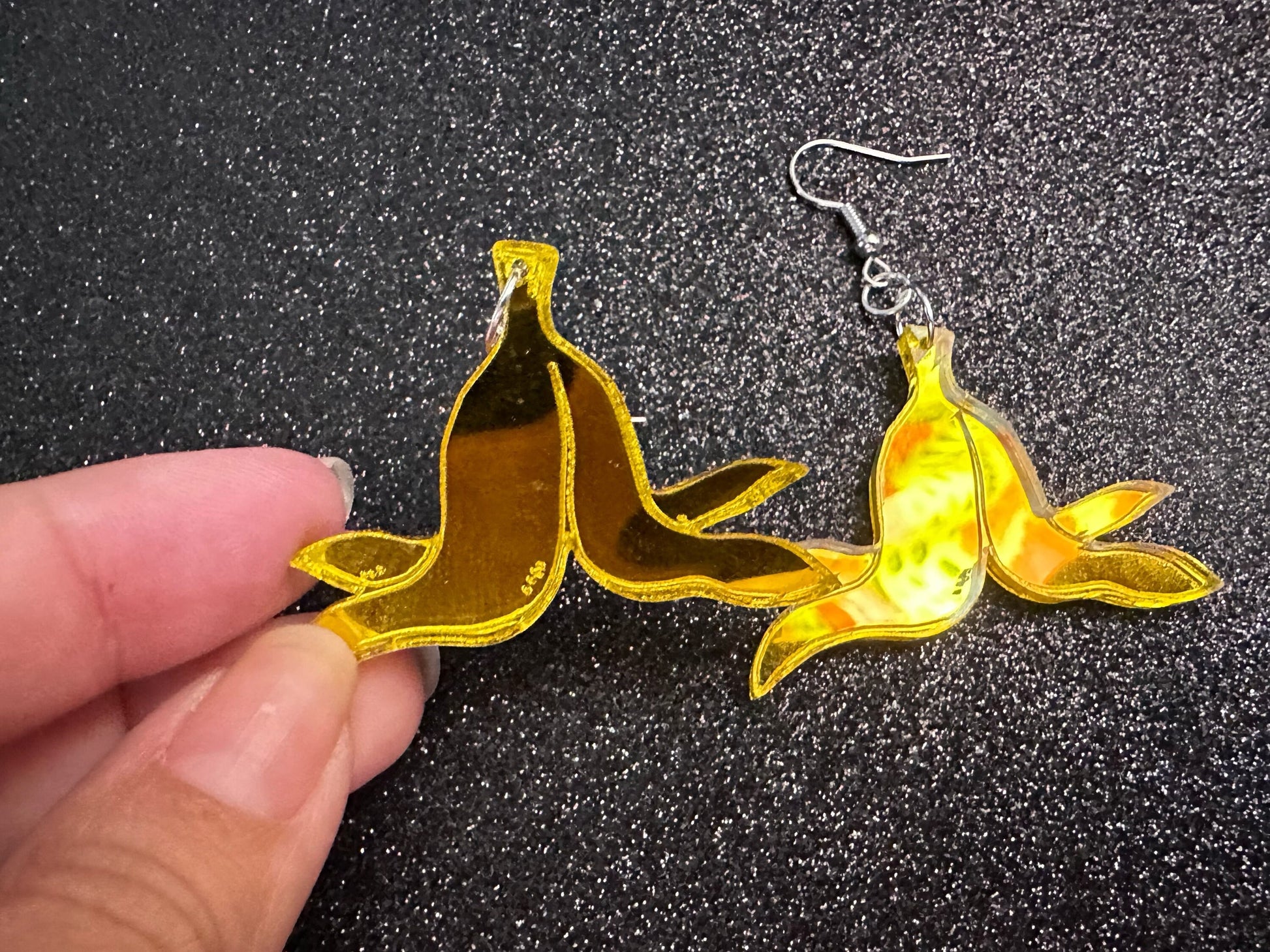 Banana Peel Earrings: Laser Cut Acrylic Bananas, Fruit, Food Earrings, Breakfast, Food Earrings, Gold Bananas, Best Gifts for Her/Him/Them