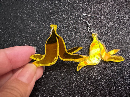 Banana Peel Earrings: Laser Cut Acrylic Bananas, Fruit, Food Earrings, Breakfast, Food Earrings, Gold Bananas, Best Gifts for Her/Him/Them