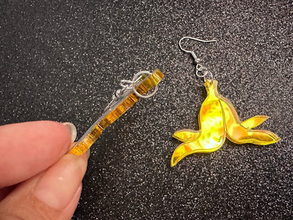 Banana Peel Earrings: Laser Cut Acrylic Bananas, Fruit, Food Earrings, Breakfast, Food Earrings, Gold Bananas, Best Gifts for Her/Him/Them