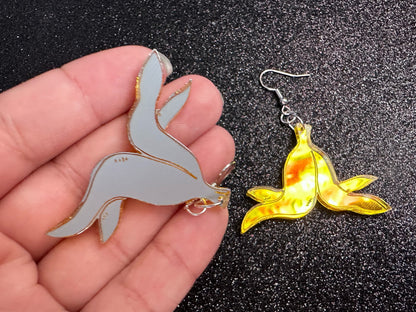 Banana Peel Earrings: Laser Cut Acrylic Bananas, Fruit, Food Earrings, Breakfast, Food Earrings, Gold Bananas, Best Gifts for Her/Him/Them