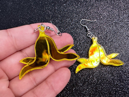 Banana Peel Earrings: Laser Cut Acrylic Bananas, Fruit, Food Earrings, Breakfast, Food Earrings, Gold Bananas, Best Gifts for Her/Him/Them