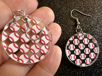 Baseball Earrings: Laser Cut Acrylic Baseball Balls, Sports Team, Sport Teams, Pitcher, Play, MLB, Baseballs, Best Gifts for Her/Him/Them