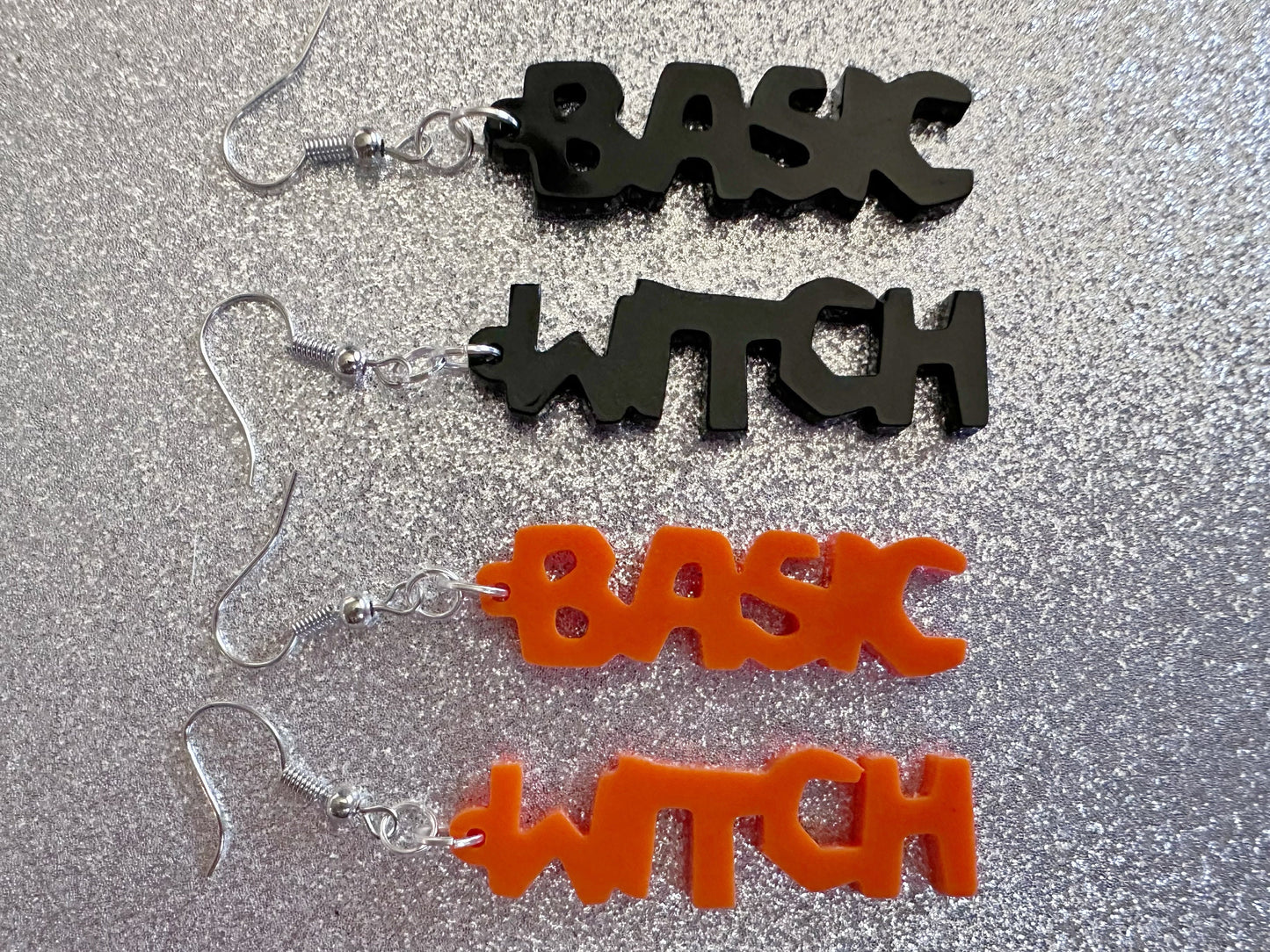 Basic Witch Earrings: Laser Cut Acrylic Halloween Text, Black, Orange, Scary, Spooktastic, Best Gifts for Her/Him/Them