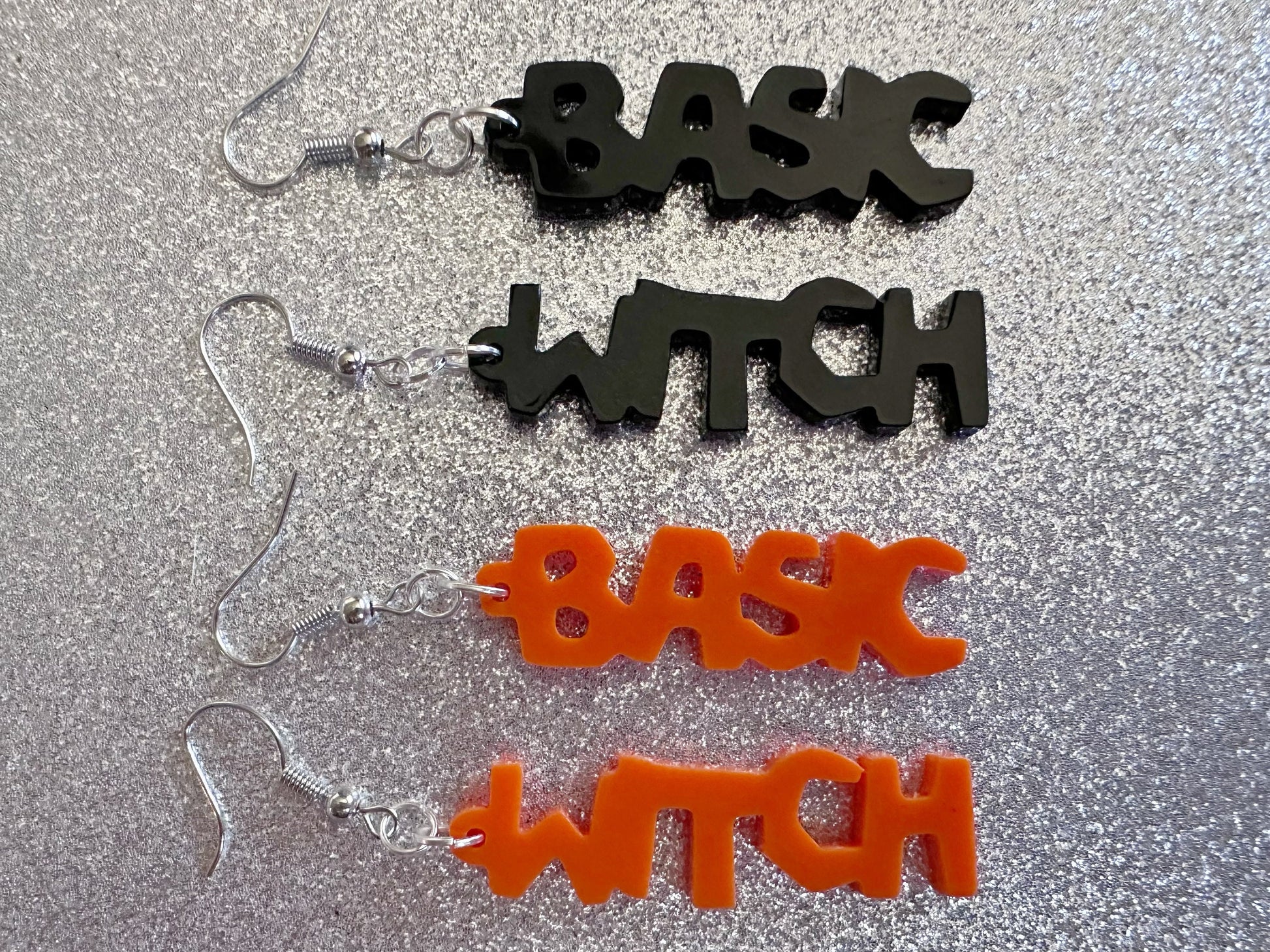 Basic Witch Earrings: Laser Cut Acrylic Halloween Text, Black, Orange, Scary, Spooktastic, Best Gifts for Her/Him/Them