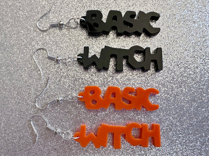 Basic Witch Earrings: Laser Cut Acrylic Halloween Text, Black, Orange, Scary, Spooktastic, Best Gifts for Her/Him/Them
