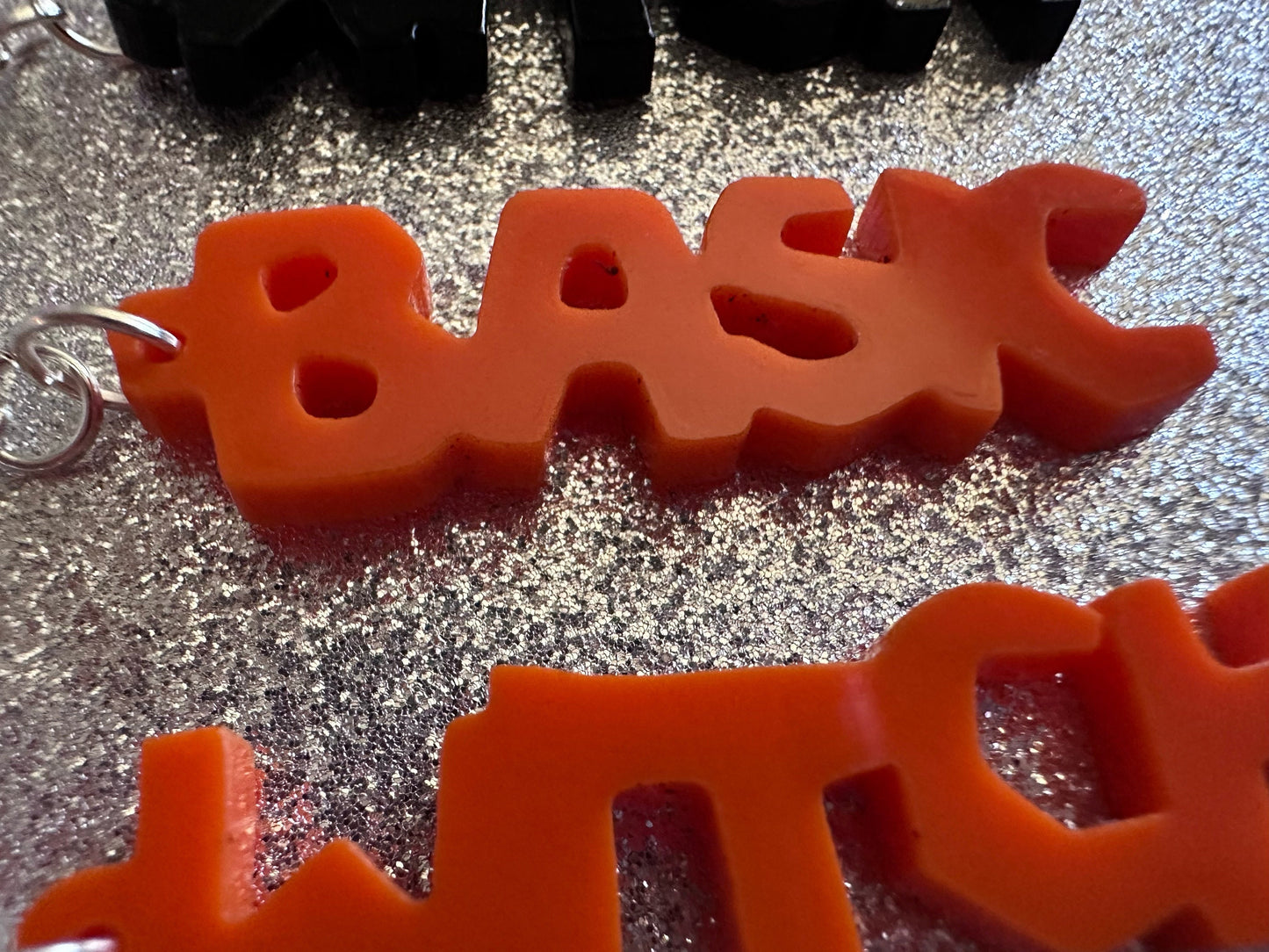 Basic Witch Earrings: Laser Cut Acrylic Halloween Text, Black, Orange, Scary, Spooktastic, Best Gifts for Her/Him/Them