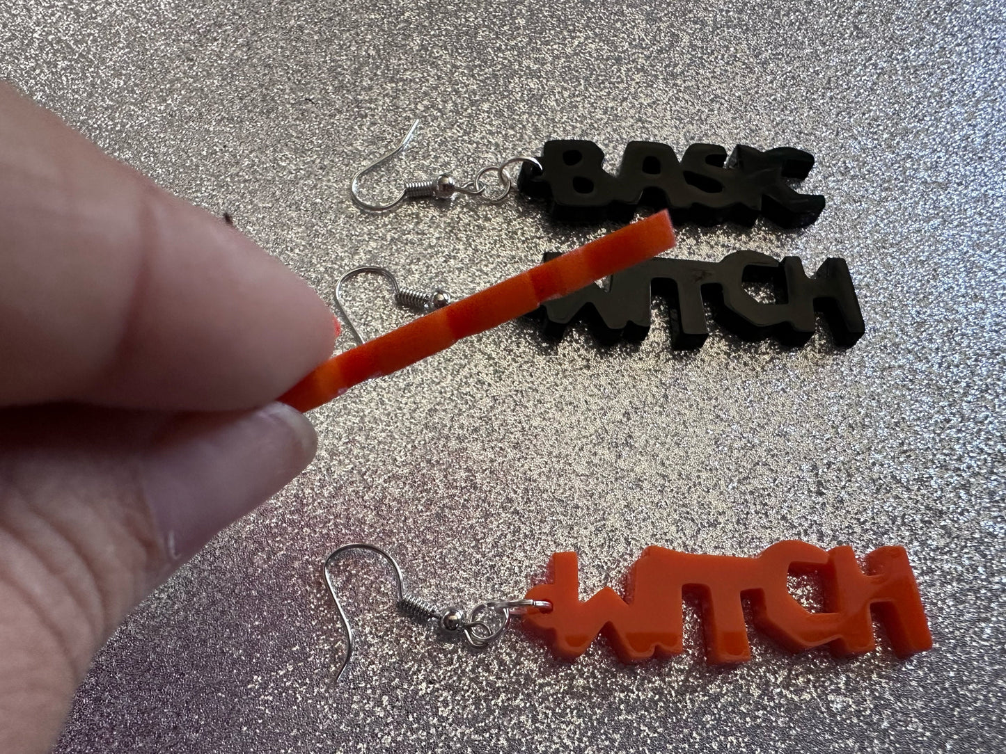 Basic Witch Earrings: Laser Cut Acrylic Halloween Text, Black, Orange, Scary, Spooktastic, Best Gifts for Her/Him/Them