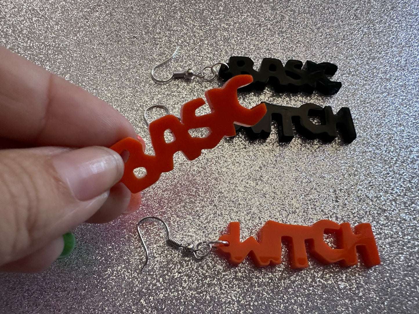 Basic Witch Earrings: Laser Cut Acrylic Halloween Text, Black, Orange, Scary, Spooktastic, Best Gifts for Her/Him/Them