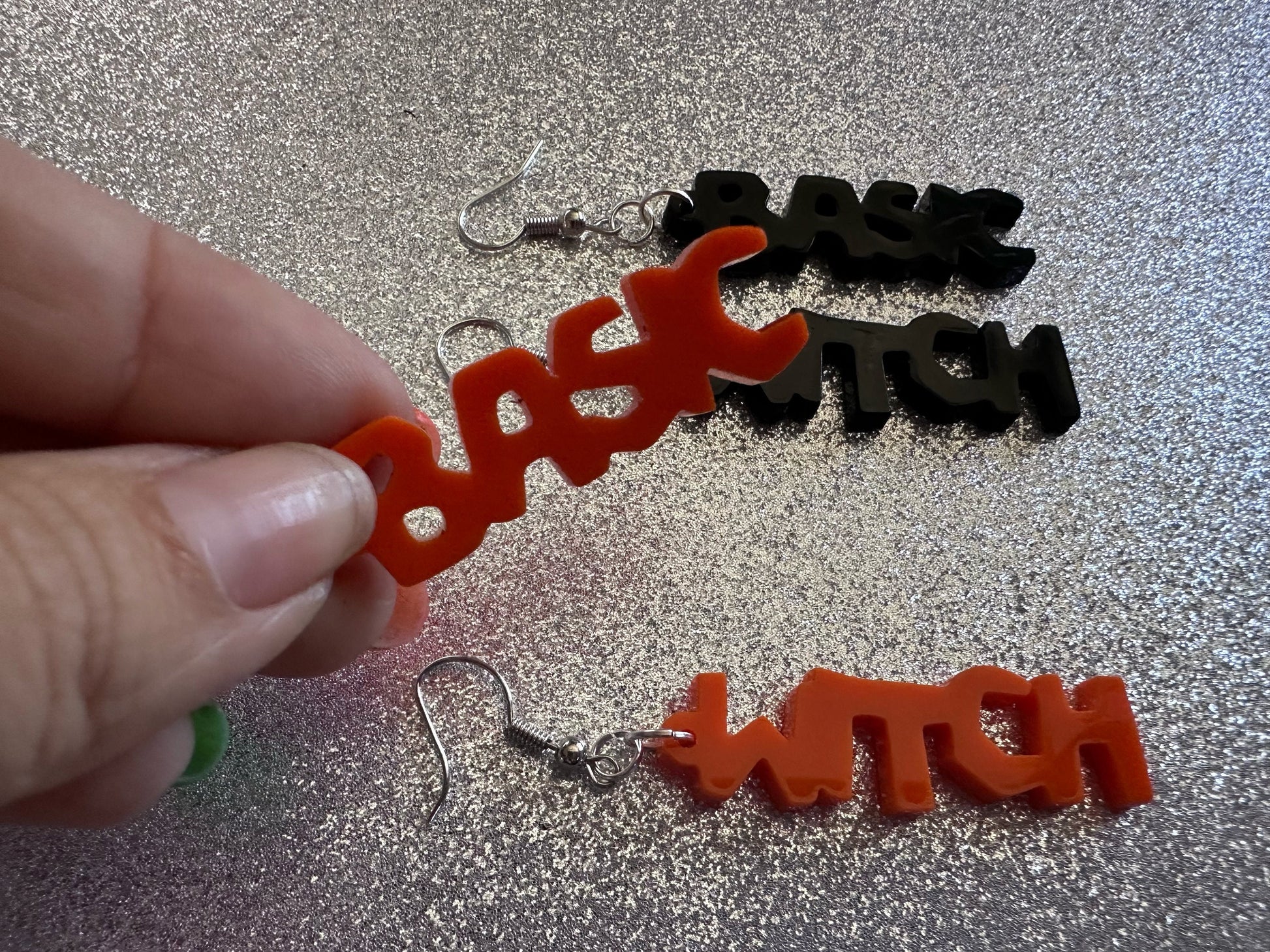 Basic Witch Earrings: Laser Cut Acrylic Halloween Text, Black, Orange, Scary, Spooktastic, Best Gifts for Her/Him/Them