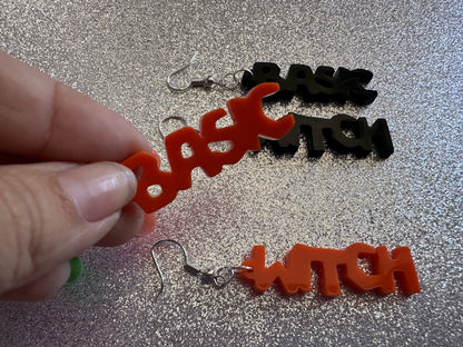 Basic Witch Earrings: Laser Cut Acrylic Halloween Text, Black, Orange, Scary, Spooktastic, Best Gifts for Her/Him/Them