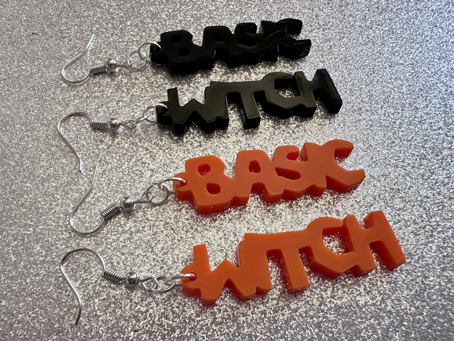Basic Witch Earrings: Laser Cut Acrylic Halloween Text, Black, Orange, Scary, Spooktastic, Best Gifts for Her/Him/Them