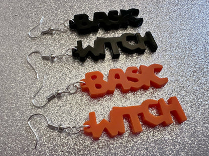 Basic Witch Earrings: Laser Cut Acrylic Halloween Text, Black, Orange, Scary, Spooktastic, Best Gifts for Her/Him/Them
