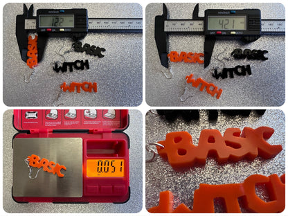 Basic Witch Earrings: Laser Cut Acrylic Halloween Text, Black, Orange, Scary, Spooktastic, Best Gifts for Her/Him/Them