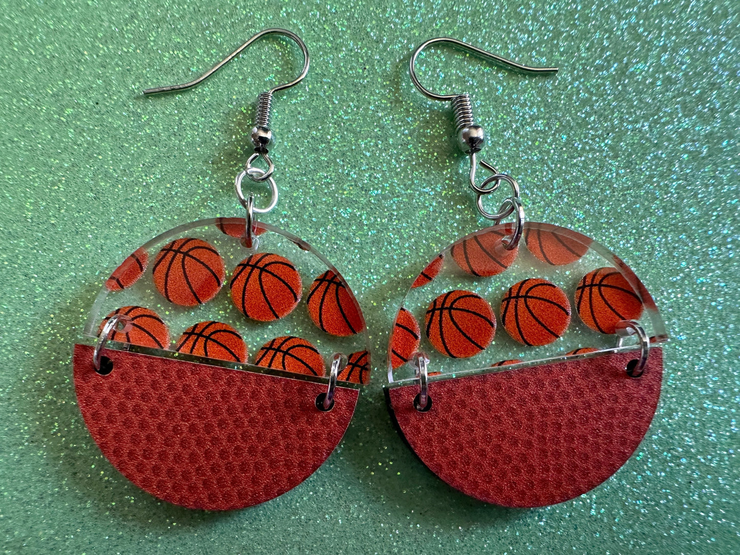 Basketball Earrings: Laser Cut Acrylic Basketball Print, Sports, NBA, PE Class, Sports Team, Sport Teams, Best Gifts for Her/Him/Them