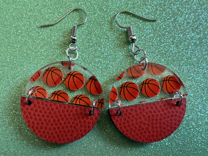 Basketball Earrings: Laser Cut Acrylic Basketball Print, Sports, NBA, PE Class, Sports Team, Sport Teams, Best Gifts for Her/Him/Them