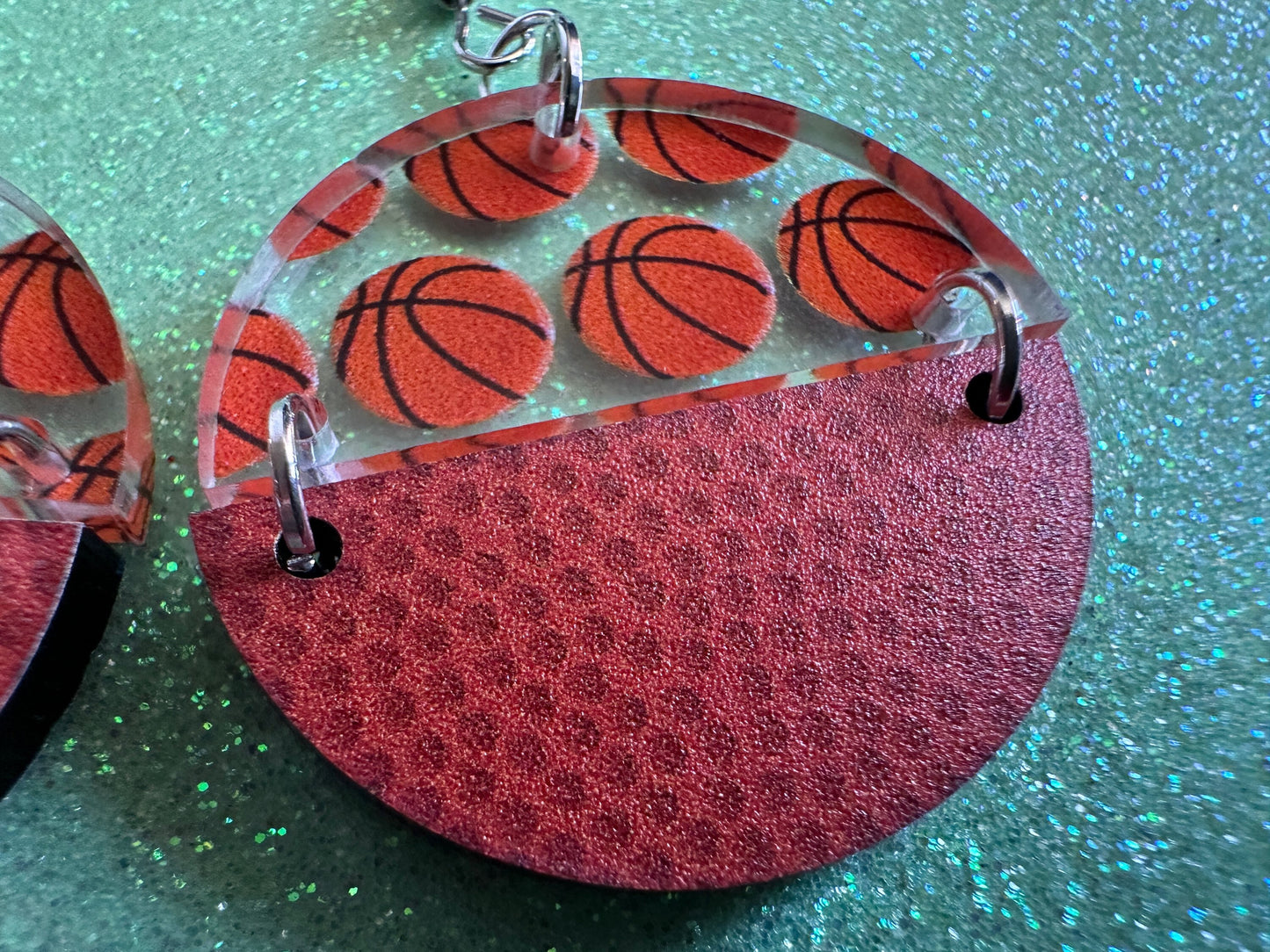 Basketball Earrings: Laser Cut Acrylic Basketball Print, Sports, NBA, PE Class, Sports Team, Sport Teams, Best Gifts for Her/Him/Them