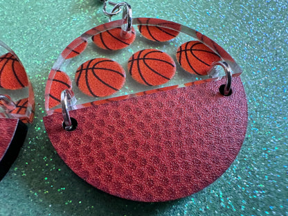 Basketball Earrings: Laser Cut Acrylic Basketball Print, Sports, NBA, PE Class, Sports Team, Sport Teams, Best Gifts for Her/Him/Them