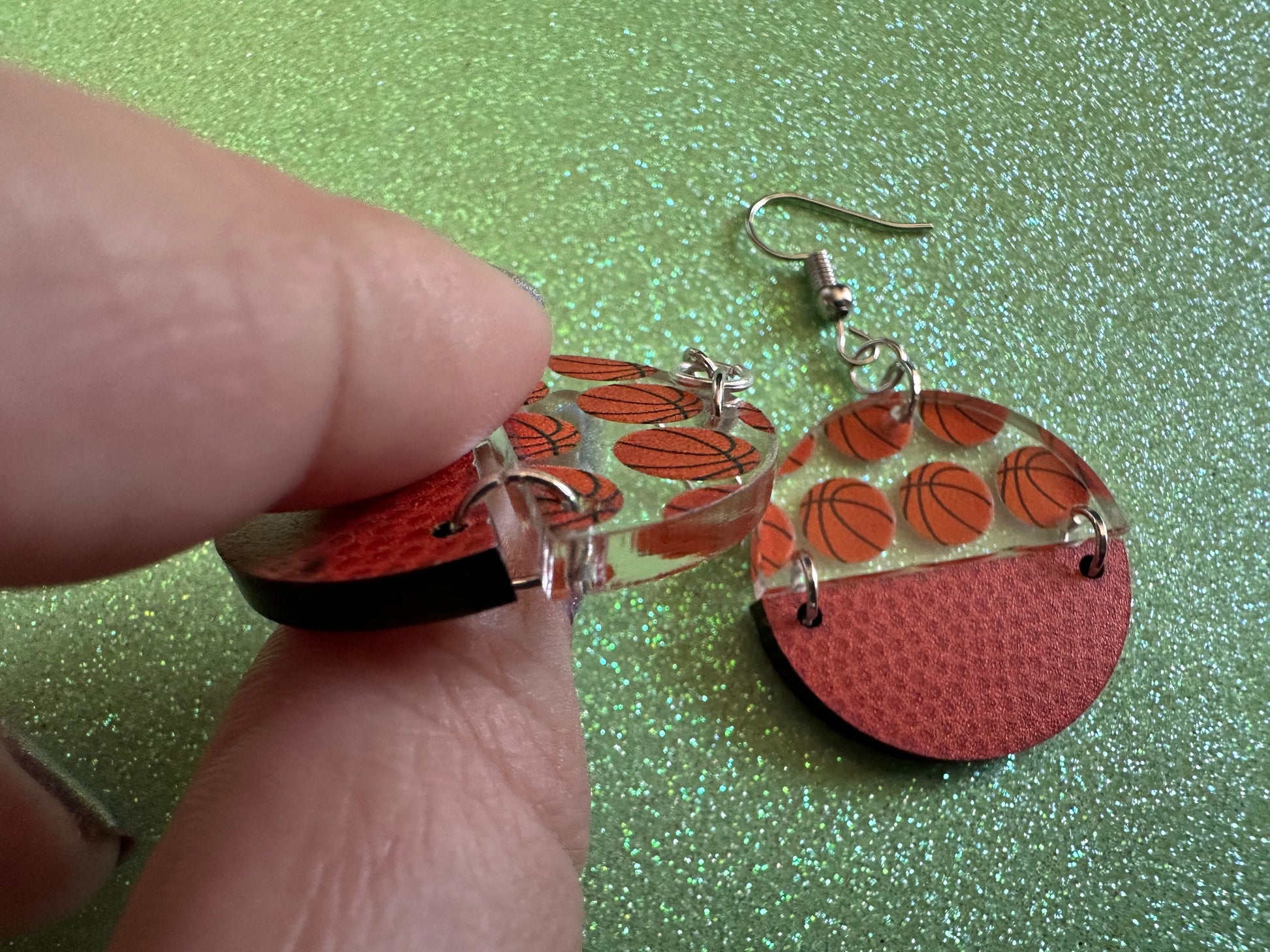 Basketball Earrings: Laser Cut Acrylic Basketball Print, Sports, NBA, PE Class, Sports Team, Sport Teams, Best Gifts for Her/Him/Them