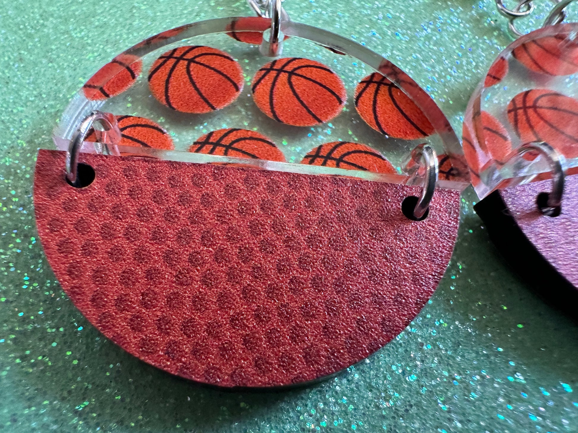 Basketball Earrings: Laser Cut Acrylic Basketball Print, Sports, NBA, PE Class, Sports Team, Sport Teams, Best Gifts for Her/Him/Them