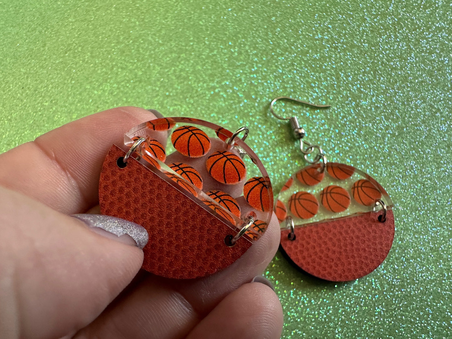 Basketball Earrings: Laser Cut Acrylic Basketball Print, Sports, NBA, PE Class, Sports Team, Sport Teams, Best Gifts for Her/Him/Them
