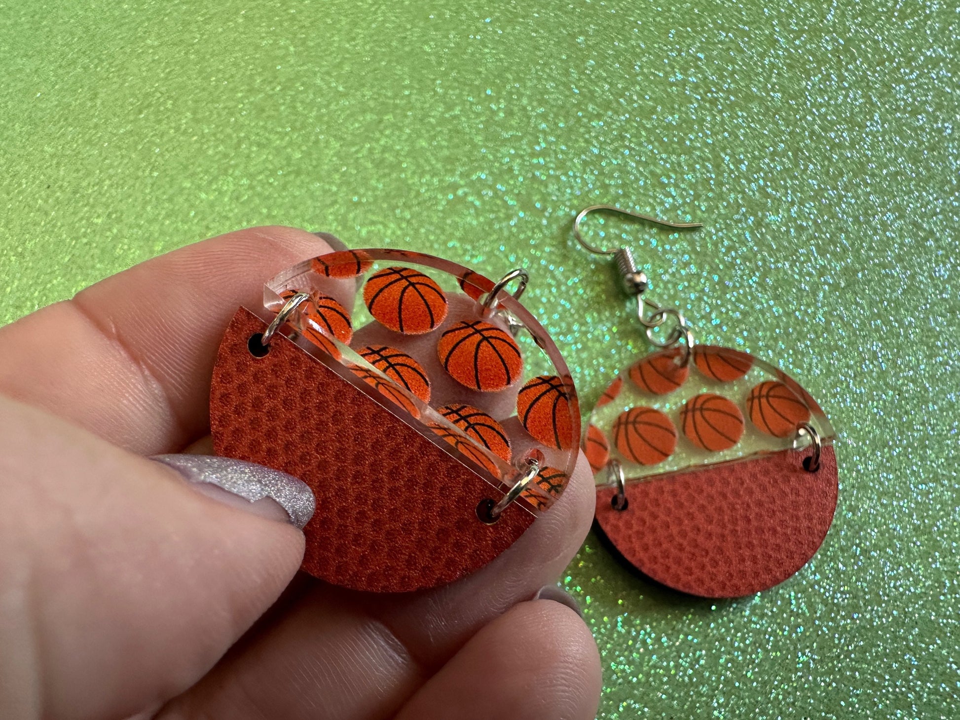 Basketball Earrings: Laser Cut Acrylic Basketball Print, Sports, NBA, PE Class, Sports Team, Sport Teams, Best Gifts for Her/Him/Them