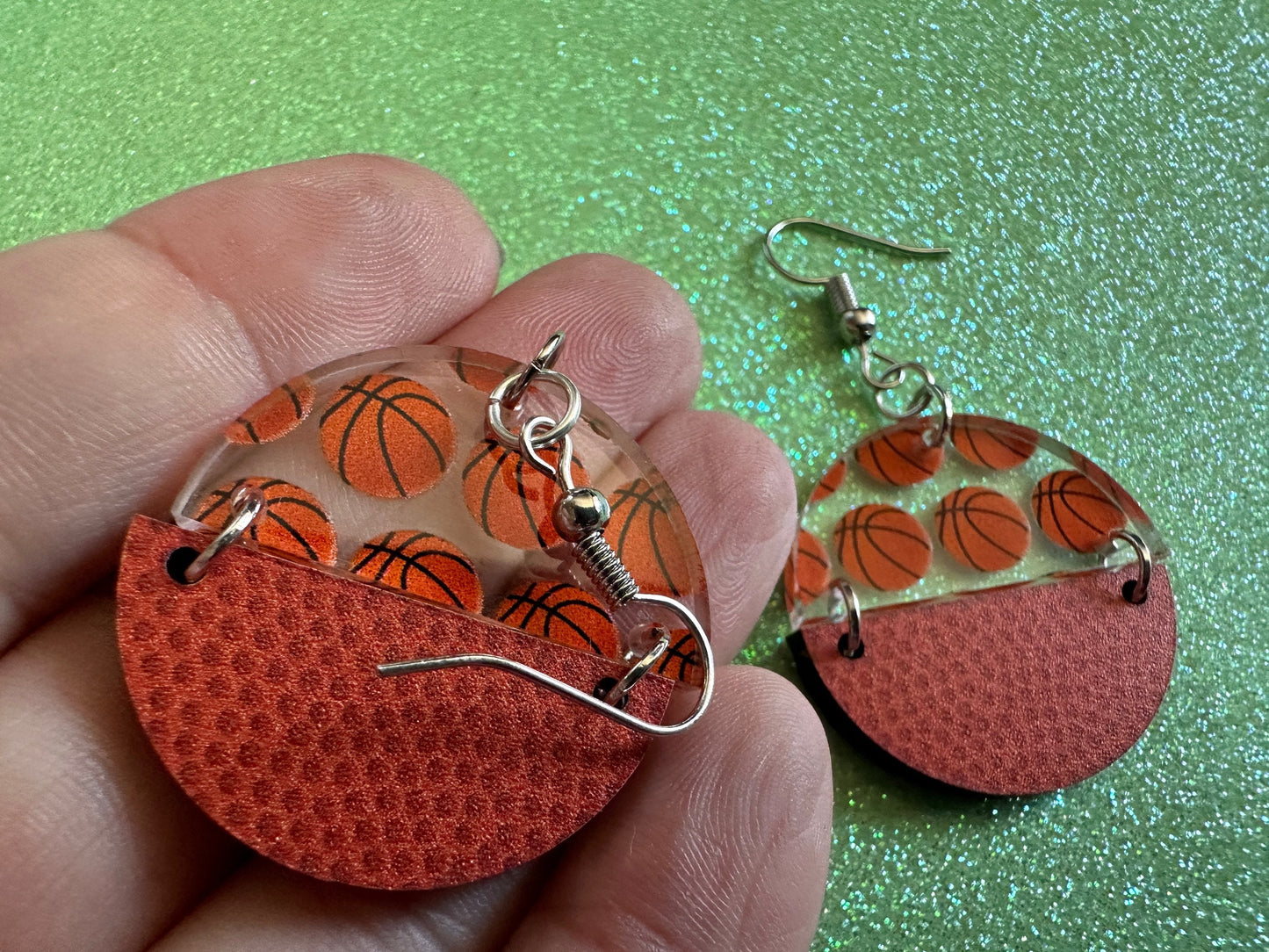 Basketball Earrings: Laser Cut Acrylic Basketball Print, Sports, NBA, PE Class, Sports Team, Sport Teams, Best Gifts for Her/Him/Them