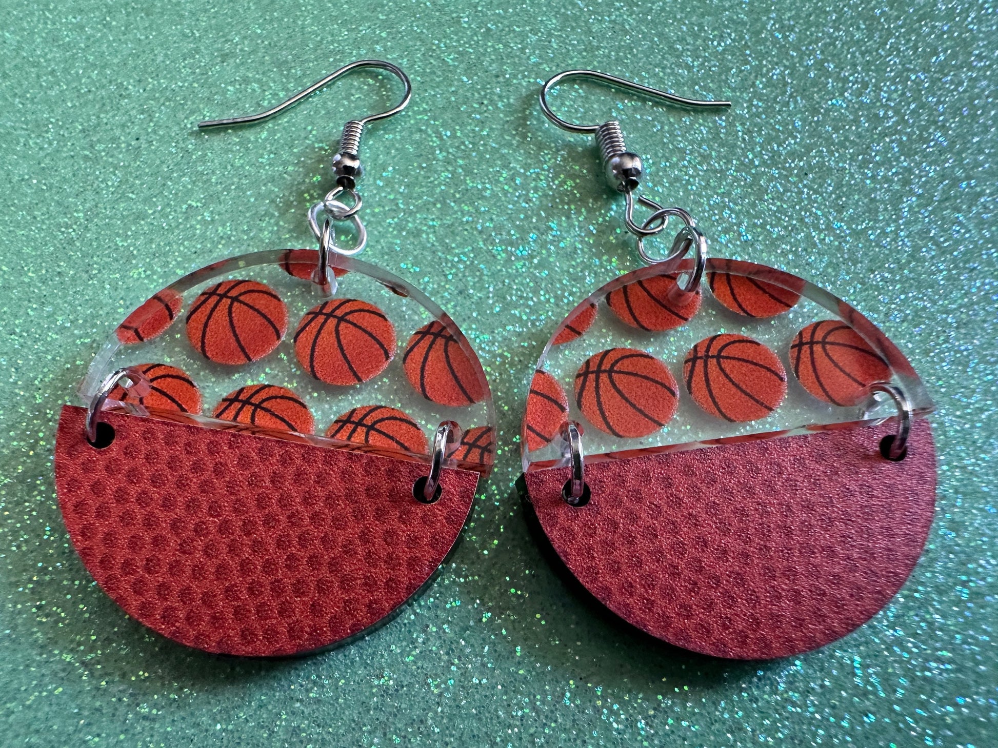 Basketball Earrings: Laser Cut Acrylic Basketball Print, Sports, NBA, PE Class, Sports Team, Sport Teams, Best Gifts for Her/Him/Them