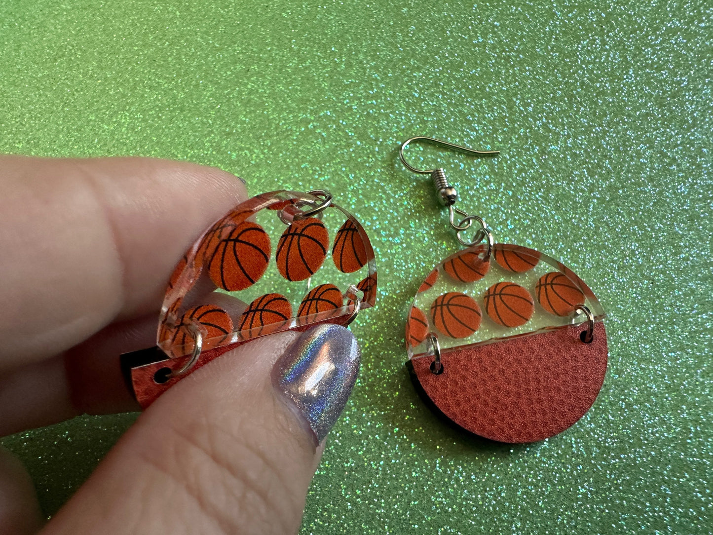 Basketball Earrings: Laser Cut Acrylic Basketball Print, Sports, NBA, PE Class, Sports Team, Sport Teams, Best Gifts for Her/Him/Them
