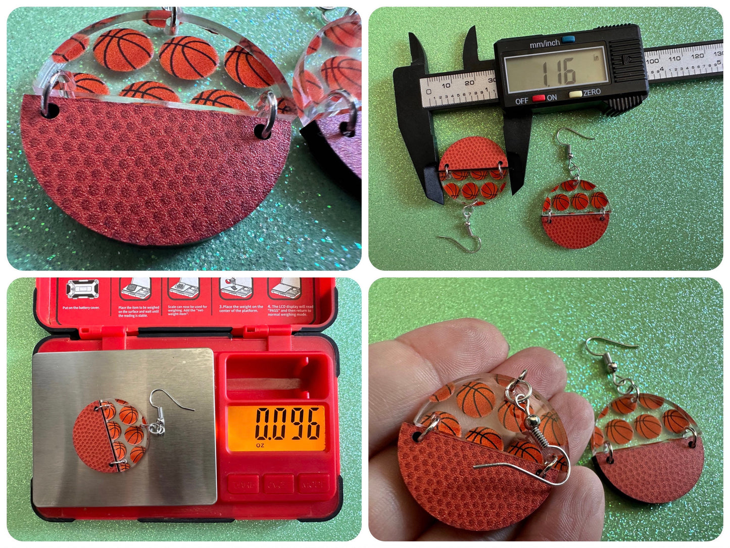 Basketball Earrings: Laser Cut Acrylic Basketball Print, Sports, NBA, PE Class, Sports Team, Sport Teams, Best Gifts for Her/Him/Them