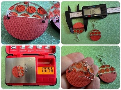 Basketball Earrings: Laser Cut Acrylic Basketball Print, Sports, NBA, PE Class, Sports Team, Sport Teams, Best Gifts for Her/Him/Them