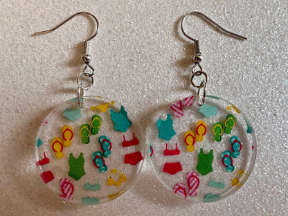 Bathing Suit & Flipflops Earrings: Laser Cut Acrylic Summer, Bikini, Beach, Swim, Flip Flops, Slippers, Thongs, Best Gifts for Her/Him/Them