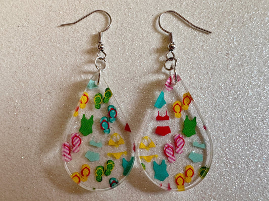 Bathing Suit & Flipflops Earrings: Laser Cut Acrylic Summer, Bikini, Beach, Swim, Flip Flops, Slippers, Thongs, Best Gifts for Her/Him/Them