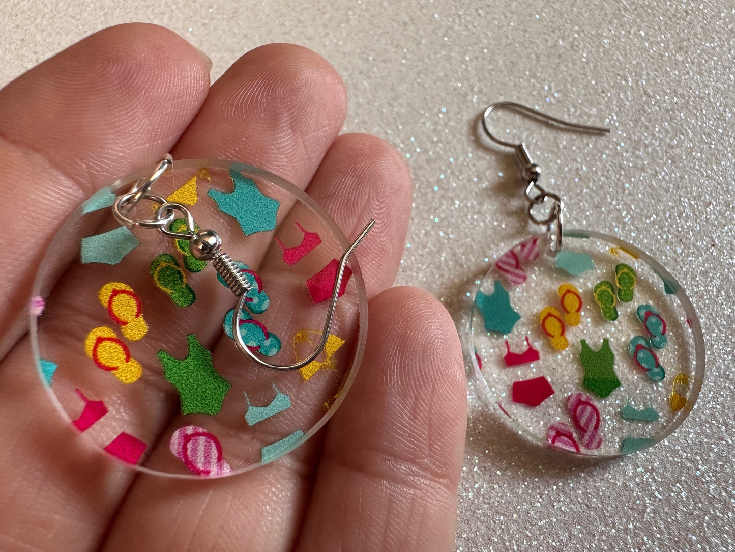 Bathing Suit & Flipflops Earrings: Laser Cut Acrylic Summer, Bikini, Beach, Swim, Flip Flops, Slippers, Thongs, Best Gifts for Her/Him/Them