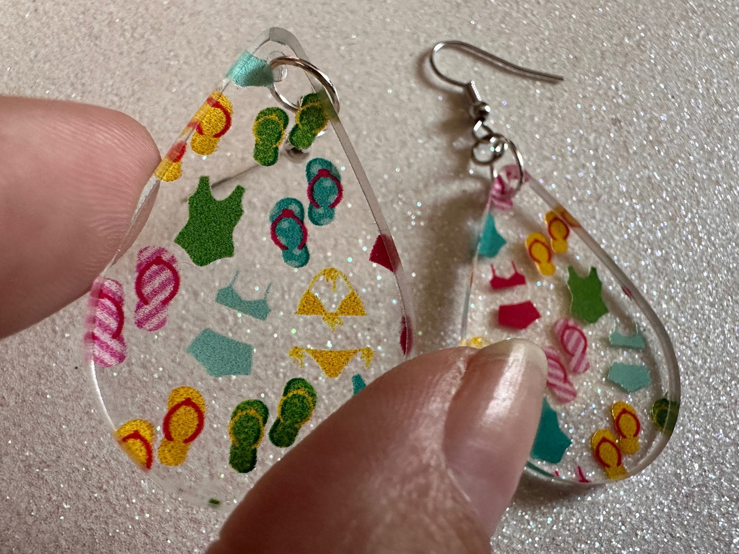 Bathing Suit & Flipflops Earrings: Laser Cut Acrylic Summer, Bikini, Beach, Swim, Flip Flops, Slippers, Thongs, Best Gifts for Her/Him/Them